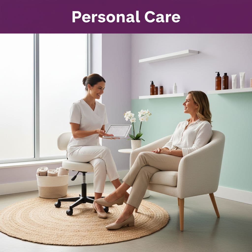 An esthetician discusses a treatment plan with a client in a bright, modern spa setting.