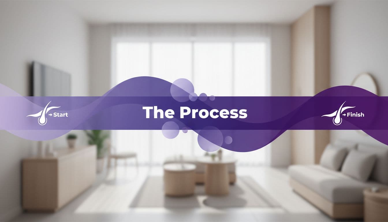 A minimalist spa background features a horizontal progress bar titled The Process for hair removal.