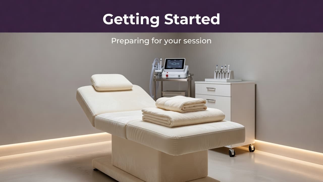 A clean, professional spa room that helps set expectations for a first electrolysis appointment, with a treatment table, soft lighting, and organized equipment.