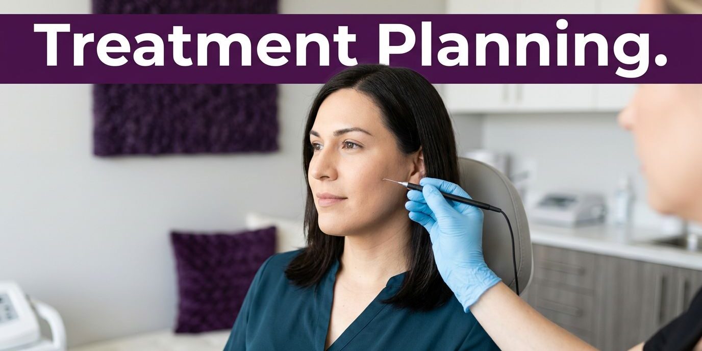 Facial Electrolysis Treatment Planning A transgender woman during a facial electrolysis session in a bright, private clinic.
