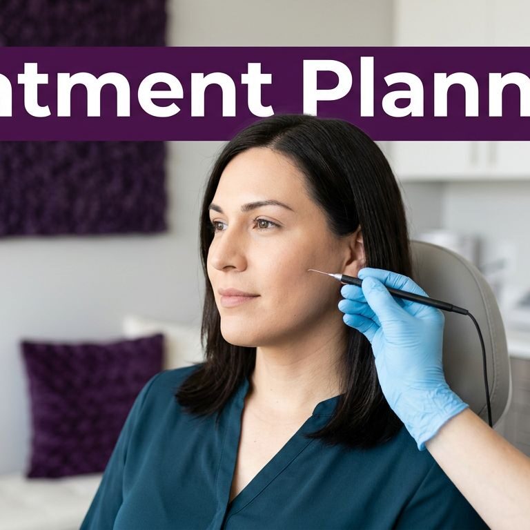 Facial Electrolysis Treatment Planning A transgender woman during a facial electrolysis session in a bright, private clinic.