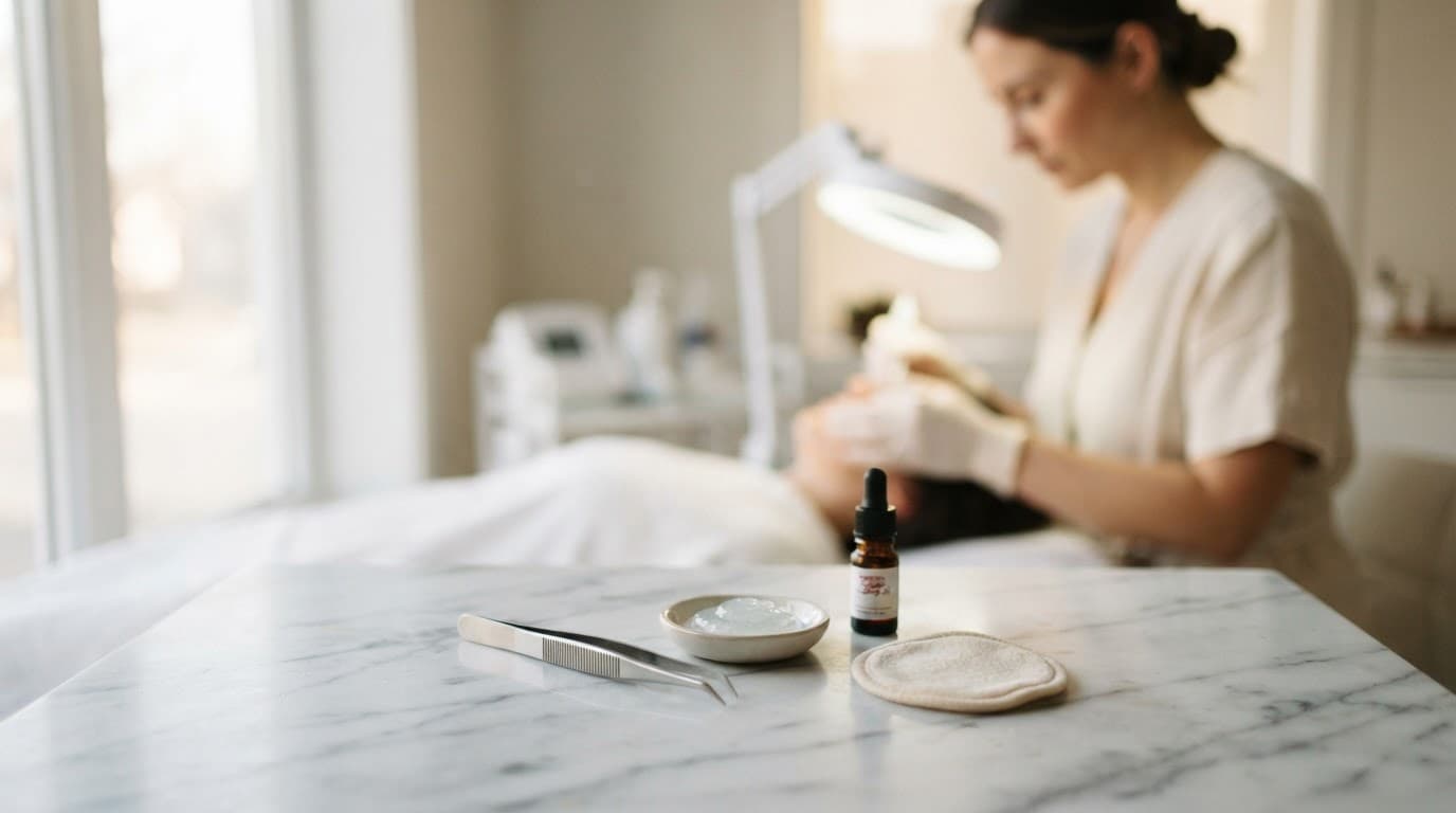Skincare tools and one person support recovery after missed electrolysis appointments.