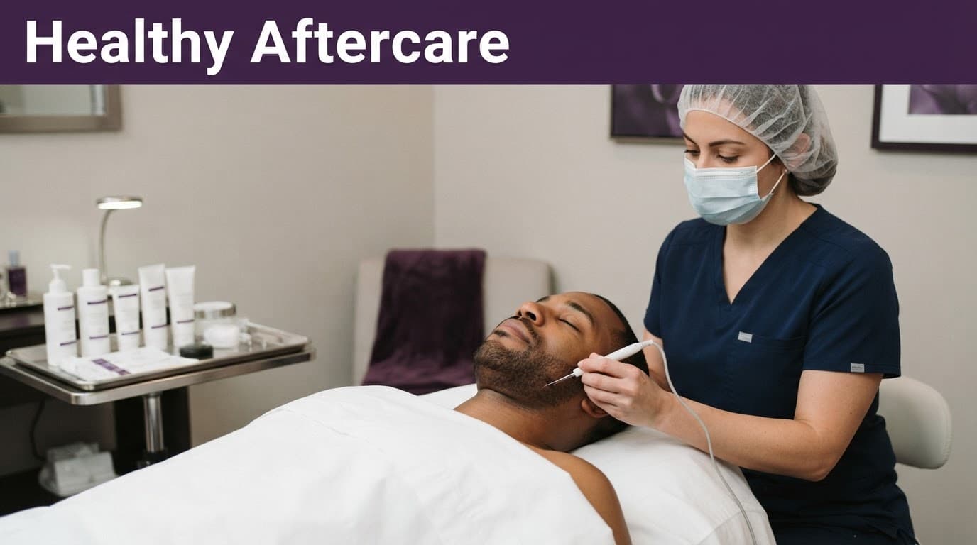 Facial electrolysis aftercare in a clean treatment room.