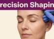 A gloved electrologist treats one eyebrow hair while a woman keeps her eyes closed.