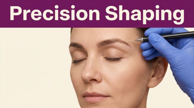 Precision Brow Shaping A gloved electrologist treats one eyebrow hair while a woman keeps her eyes closed.