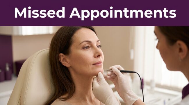 Electrolysis Studio Treatment Woman receives electrolysis treatment beneath her chin in a softly lit studio.
