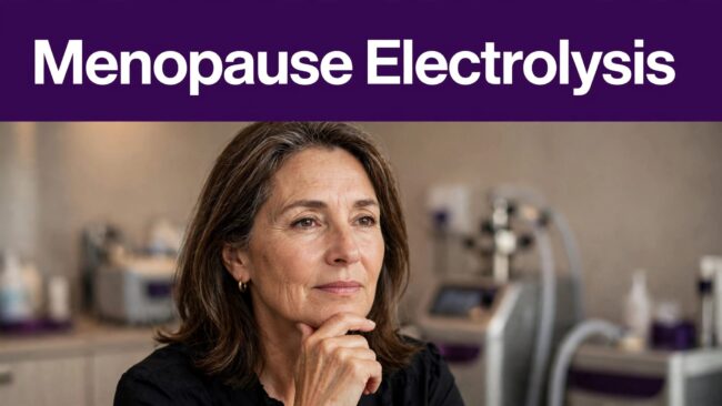Menopause Electrolysis Portrait Woman touching her chin in an electrolysis studio.