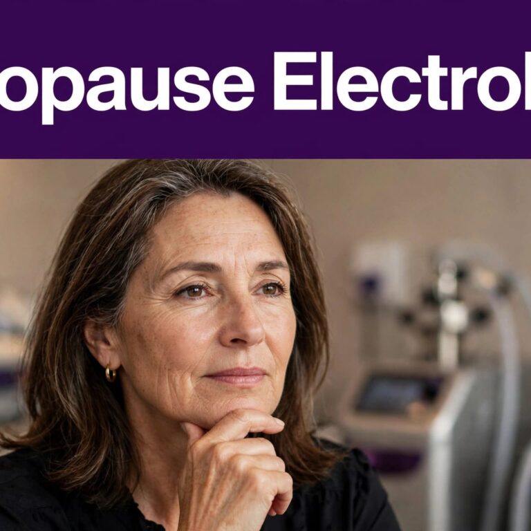 Woman touching her chin in an electrolysis studio.