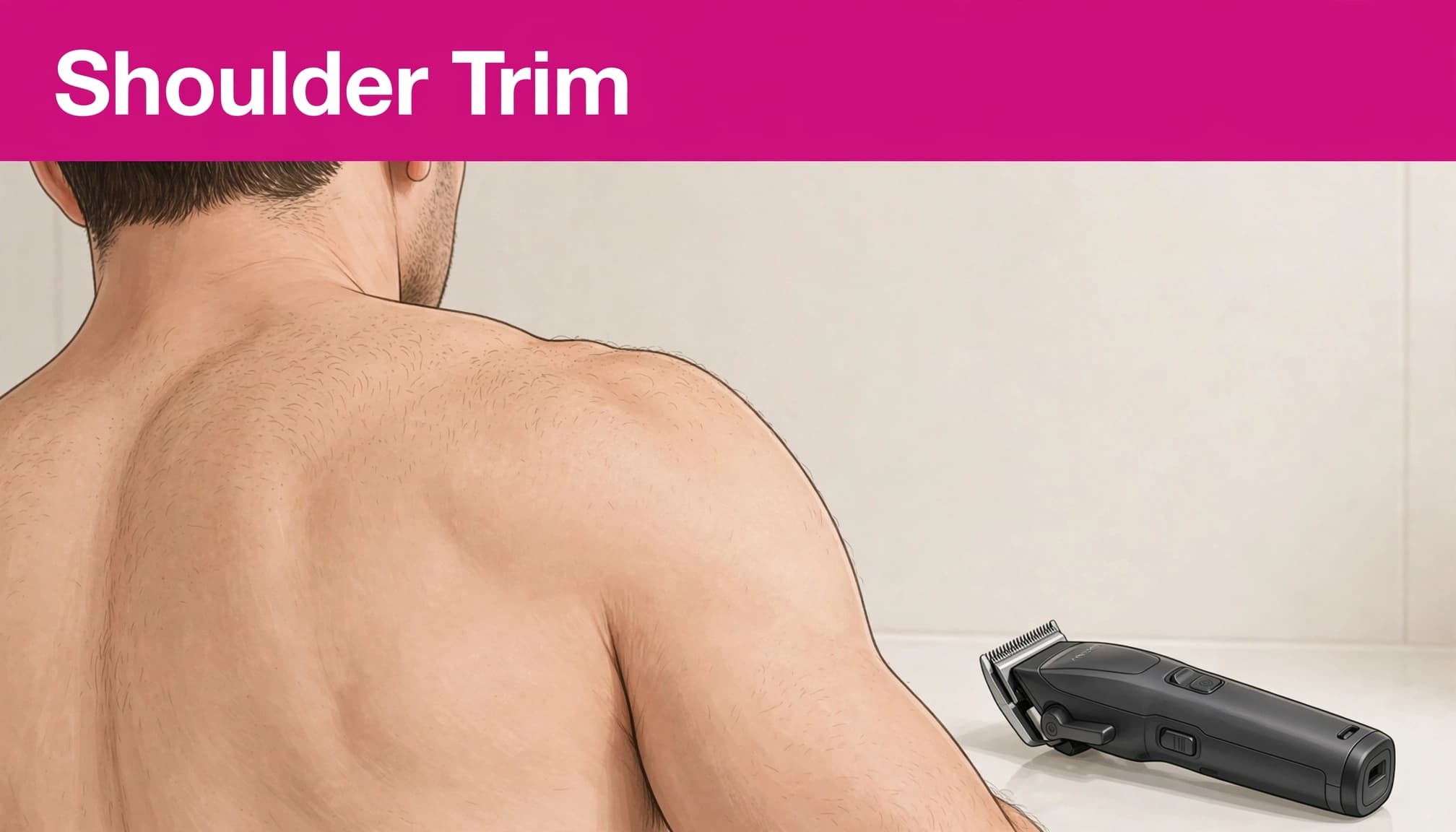 Illustration showing how to trim shoulder hair with a guarded body groomer