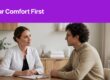 An esthetician listens to a client beside a clipboard beneath a purple headline.
