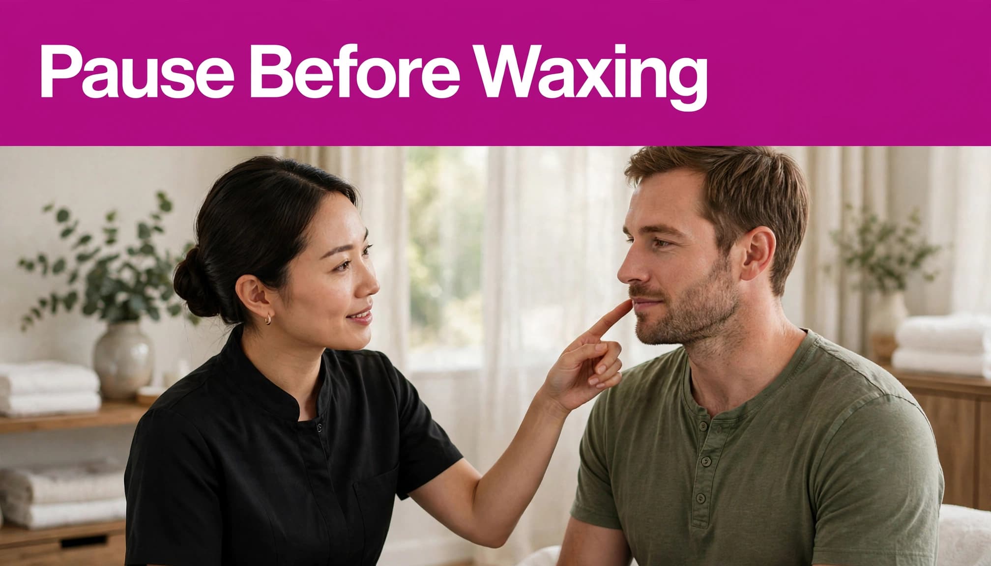 A professional consultation before waxing with retinoids at a day spa.