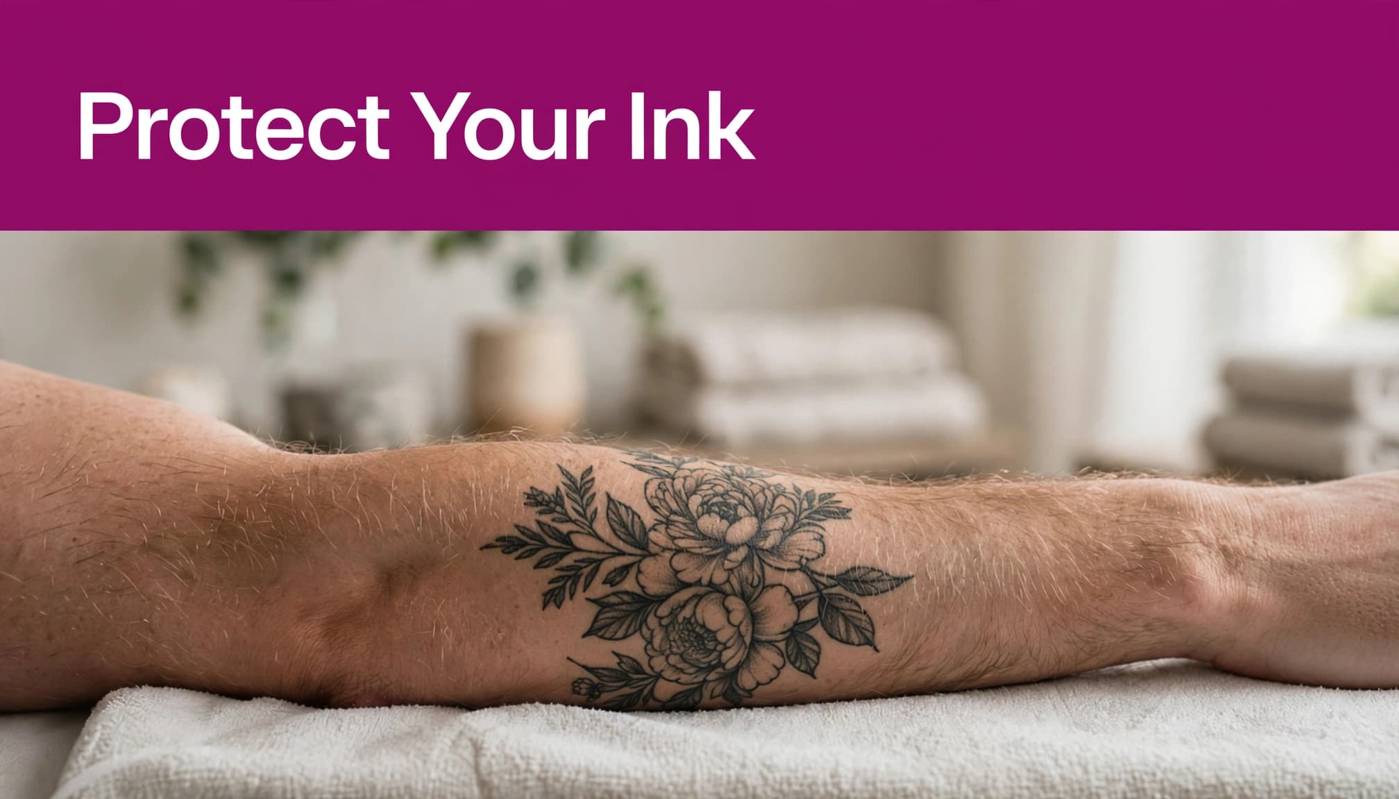 A fully healed tattooed forearm illustrating preparation for waxing tattooed skin.