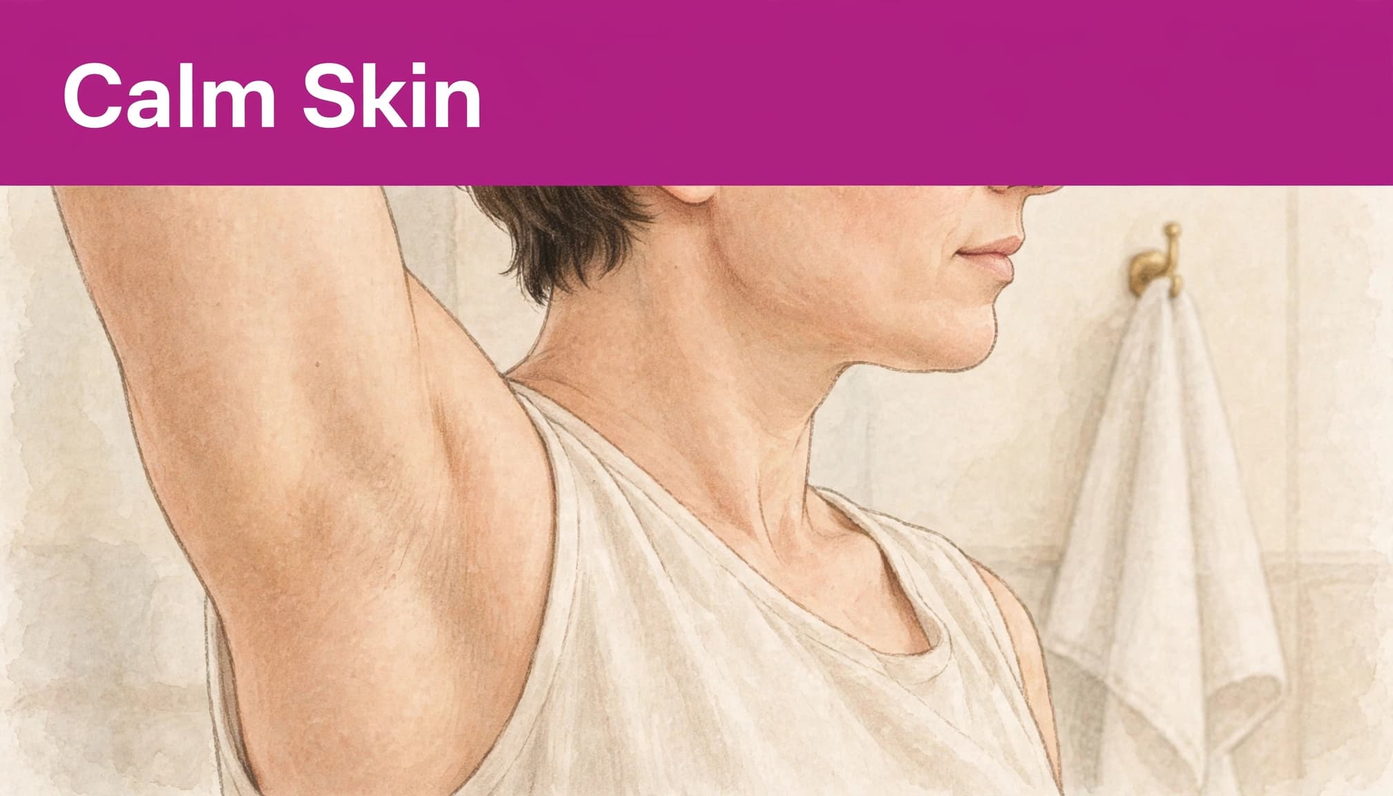 Illustration of gentle underarm aftercare with the headline Calm Skin.